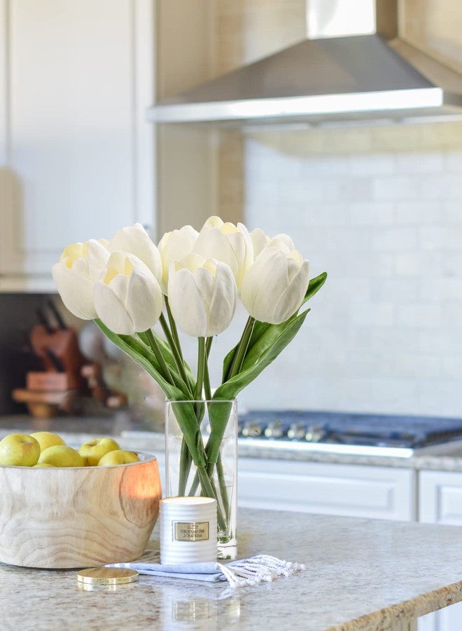 Briful Fake Flowers Artificial Tulip Flower White in Clear Vase, Real Touch Foam Tulip Arrangement Suitable for Home Office Decoration, Dining Table Centerpiece - Image 4